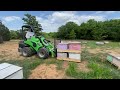 Scenes from a busy April splitting bee hives in a commercial apiary. Satisfying natural sound video