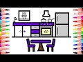 How to draw a cute kitchen, easy and simple, step by step