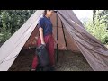 Rain on Big Tent - Relaxing Camping - cooked BBQ meat - (with my Dog)