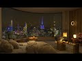 4K Rain On Window At Night - New York City View - Piano Jazz Music to Relax, Sleep, Work and Study