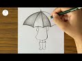 How to draw a girl with umbrella pencil sketch || Easy drawing ideas for beginners | Drawing of girl