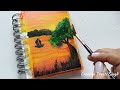 Acrylic Painting of Sunset Lake View - Relaxing Art Tutorial