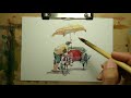 Timelapse watercolor tricycle/trishaw painting.