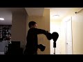 punching a punching bag, but the carpet was steam cleaned