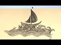 Como Dibujar un Velero en Altamar. Solo Texturas. How to Draw a Sailboat on the High Seas. textures.