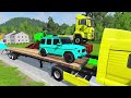 TRANSPORTING PIXAR CARS & FRUITS WITH COLORED & JOHN DEERE vs CLAAS vs TRACTORS - BeamNG.drive