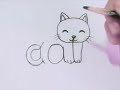 Easy Way to turn the word Cat Into a Cartoon Cat. Learning step by step for kids and adults