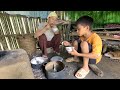 The boy goes to the market to buy rice and helps his mother take care of the baby