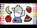 How to draw fruits and mixer, easy and simple, step by step