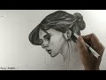 Realistic portrait drawing of a girl ll How to draw a girl ll