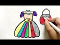 Barbie Frock drawing painting and coloring for kids, Toddlers //Easy frock drawing step by step