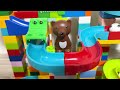 Marble run block course ☆ Squiggly animal 4-step course
