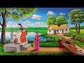 Beautiful Village Landscape Scenery Painting| Indian Village Scenery Painting With EarthWatercolor