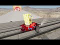 Big & Small: SpongeBob vs Red SpongeBob vs Blue SpongeBob on a motorcycle vs Trains | BeamNG.Drive