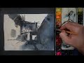 How to paint lights and shadows in old village in watercolor painting