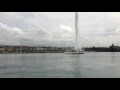 Jet d'Eau and boat Slow Motion 120fps. Geneva, Switzerland (cloudy)