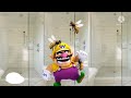 Wario dies after giant bees attack him while having a shower.