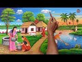 Beautiful Village Landscape Scenery Painting| Indian Village Scenery Painting With EarthWatercolor