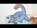 🔴 (Dinosaurios para niños) 🦖 Como dibujar y pintar un  PLESIOSAURUS | Dinosaurio Jurásico