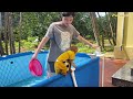 Bibi enlisted with Mom to clean the pool when it was sunny!