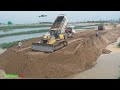 The Best Near Complete 90% WaterFill Making A Length​ Road Of Operator Dozer Dump Truck Moving Sand