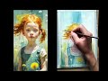 Paint a girl's face with watercolor in illustration style