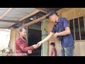 A girl goes looking bamboo shoots to sell, her boyfriend at home uses bamboo as a trough for ducks