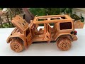 Wood Carving - 30 Days Crafting a Jeep Wrangler Rubicon with Natural Wood - Woodworking Art