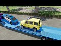 TRANSPORTING POLICE CARS, AMBULANCE, FIRE TRUCK, COLORFUL CARS, WITH TRUCK - FARMING SIMULATOR 22!