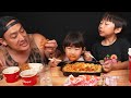 Jollibee ChickenJoy Meal- Spaghetti and Fried Chicken - Family Mukbang!