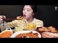 Cheese Sausage Kimchi Fried Rice with Rosé Tteokbokki Mukbang Cream Waffle Mango Bingsu Dessert Asmr