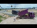 Starting Huge Size Project, Bulldozer D58E Komatsu Push soil, Landfill using 5ton truck, Mix VDO