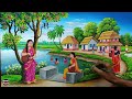 Beautiful Village Landscape Scenery Painting| Indian Village Scenery Painting With EarthWatercolor