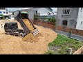 New Project Filling Flooded !! Strong Bulldozer Komatsu D21A Pushing Soil Stone