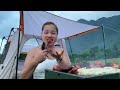 beautiful girl camping overnight alone at Noong Lake - Cola camping
