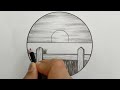 Pencil drawing in circle step by step/How to draw a landscape easy/Vẽ tranh phong cảnh đơn giản