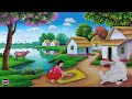 Beautiful Village Landscape Scenery Painting| Indian Village Scenery Painting With EarthWatercolor