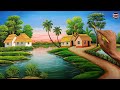 Beautiful Village Landscape Scenery Painting| Indian Village Scenery Painting With EarthWatercolor