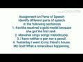 Assignment on Parts of Speech and Kinds of Nouns