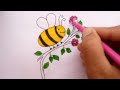 how to draw a Honey bee🐝scenery| easy drawing|easy honey bee drawing with color easy‎ bee drawing 🐝