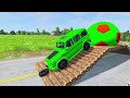 Double Flatbed Trailer Truck vs Speedbumps Train vs Cars | Tractor vs Train Beamng.Drive 001