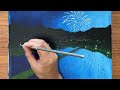 アクリル絵の具で【ホタルと花火の風景】を描く方法 | 初心者向けの簡単に描くアクリル画