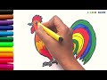 How to draw a Rooster|Easy Rainbow Rooster Drawing step by step| Coloring for beginners and toddlers