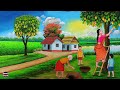 Summer Season Scenery Painting|Beautiful Indian Village Scenery Painting With Earthwatercolor