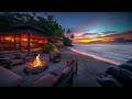 4K | Unwind with Serene Sunset Beach Ambience 🌅🏖️ | Soothing Fireplace & Nature Whispers | ASMR