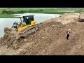 Project!!Best Excellent SHANTUI  Push Rock In lake With Truck Dump Delivery