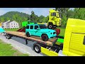 TRANSPORTING PIXAR CARS & FRUITS WITH COLORED & JOHN DEERE vs CLAAS vs TRACTORS - BeamNG.drive