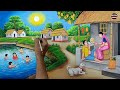 Summer Season Scenery Painting|Beautiful Indian Village Scenery Painting With Earthwatercolor