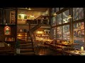 Rainy Night Coffee Shop Ambience with Smooth Piano Jazz Music Playing Slowly & Rain Sounds for Relax