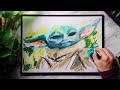 [ASMR] Painting Baby Yoda With Oil Pastels [ No Talking]